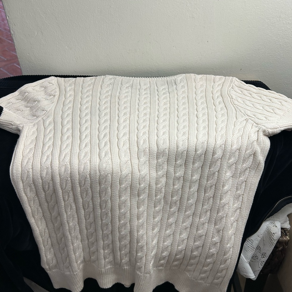Ralph Lauren White Crewneck Cable Knit Sweater Sz L - Picture 9 of 13